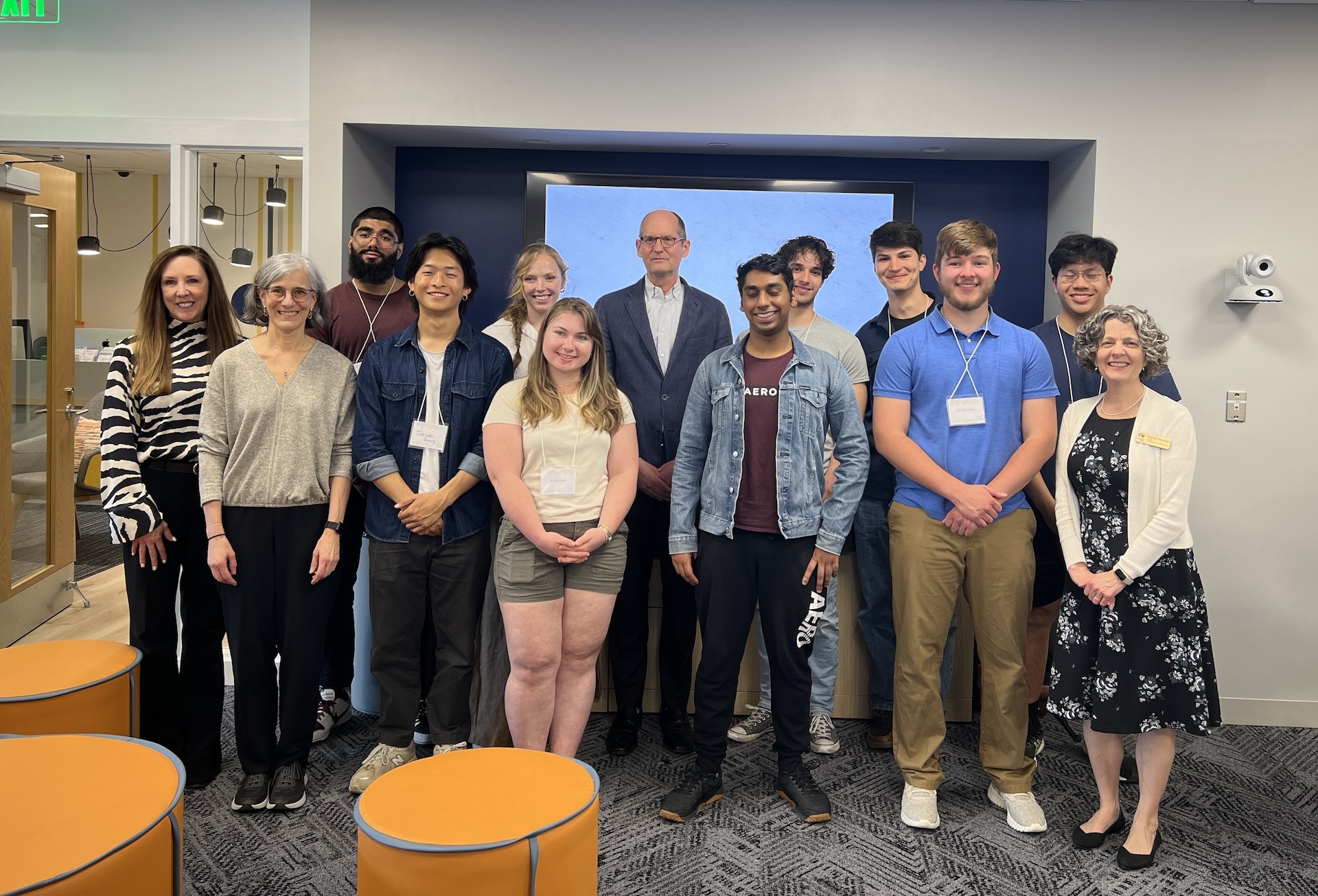 Karen Mura with students and faculty at the Fellowships Reception