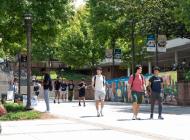 Students walking on Skiles Walkway. 