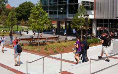 students walking on campus